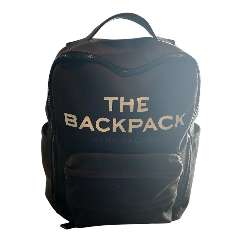 Marc Jacobs The Backpack Brown Canvas Logo Large Zip Travel School Bag - Picture 2 of 9